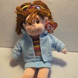 Ty Beanie Boppers Pretty Penelope Plush Doll Lt Blue Courderoy Jacket/Skirt